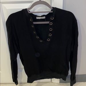 Black Deep-V Sweatshirt with Grommet Detail